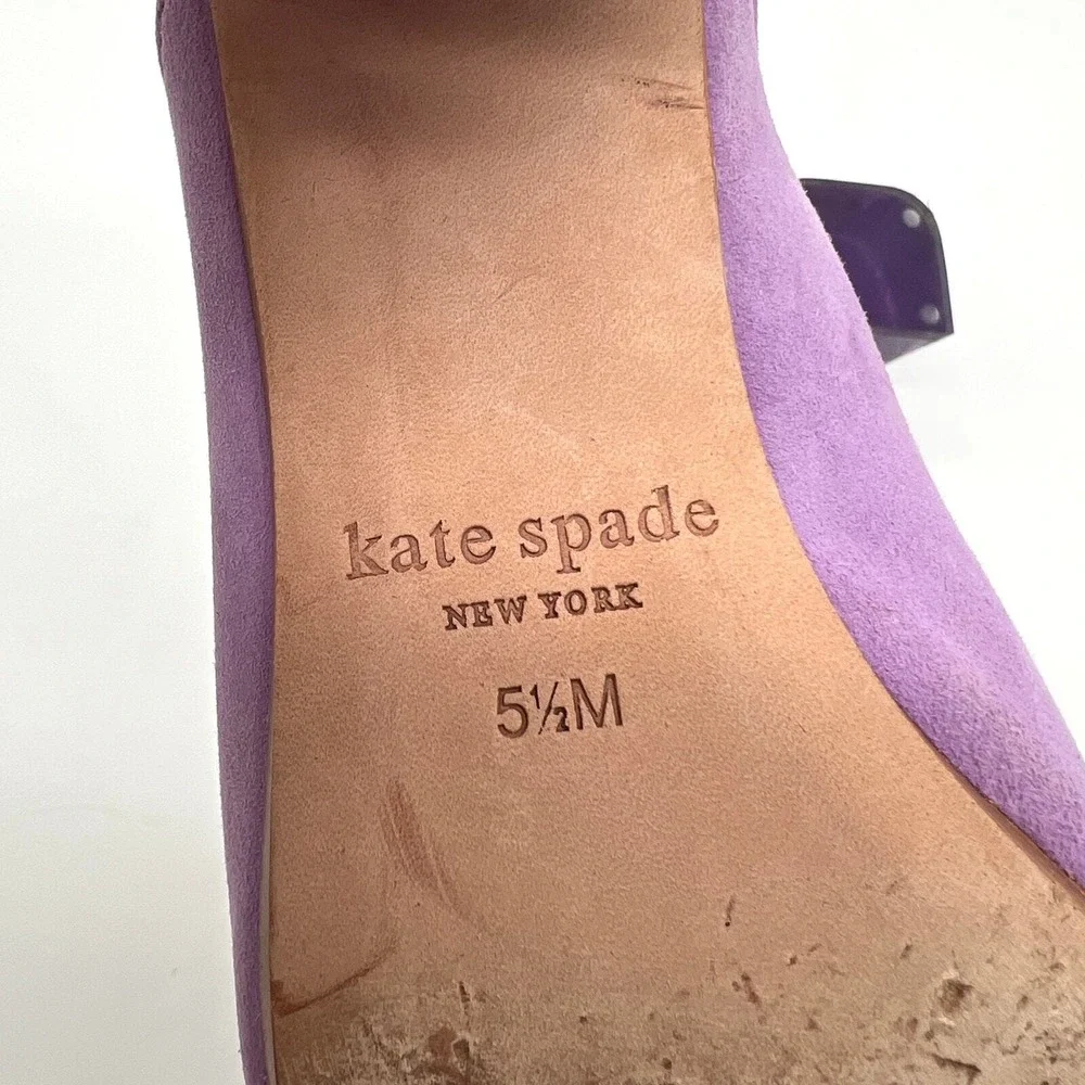 Kate Spade Mules Women 5.5 Purple Suede Lucite Block Heel Crystal Detail